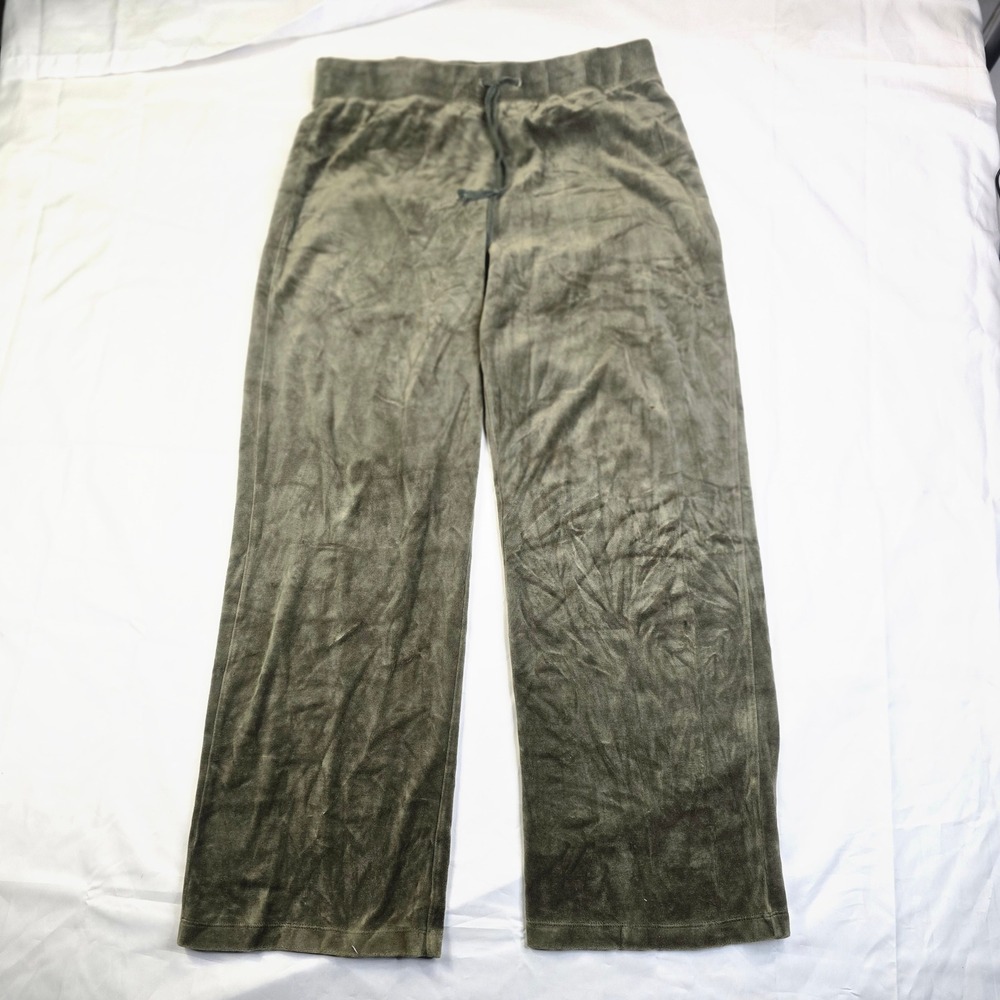 Jones New York Women XL Velour Lounge Pants Olive Green Wide Leg Drawstring F53
